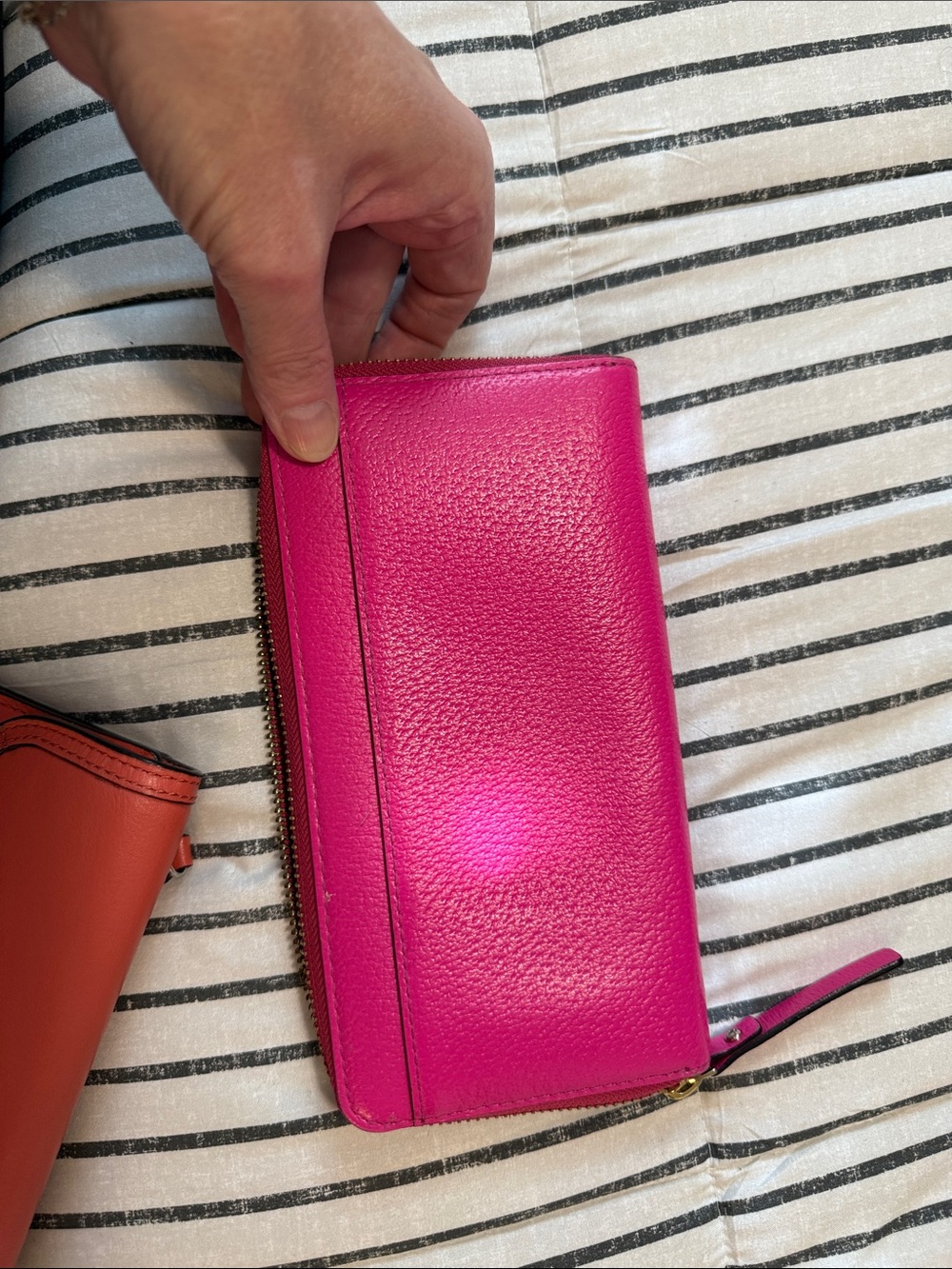 kate spade Bright Pink Zip-Around Leather Wallet with Gold Plaque - Picture 3 of 5